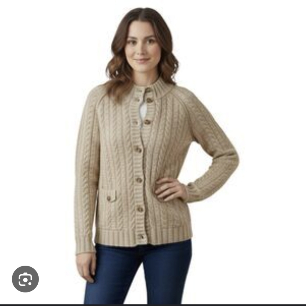 Banana Republic Women's Small Tan Lamb's Wool Cashmere Cable Knit Cardigan